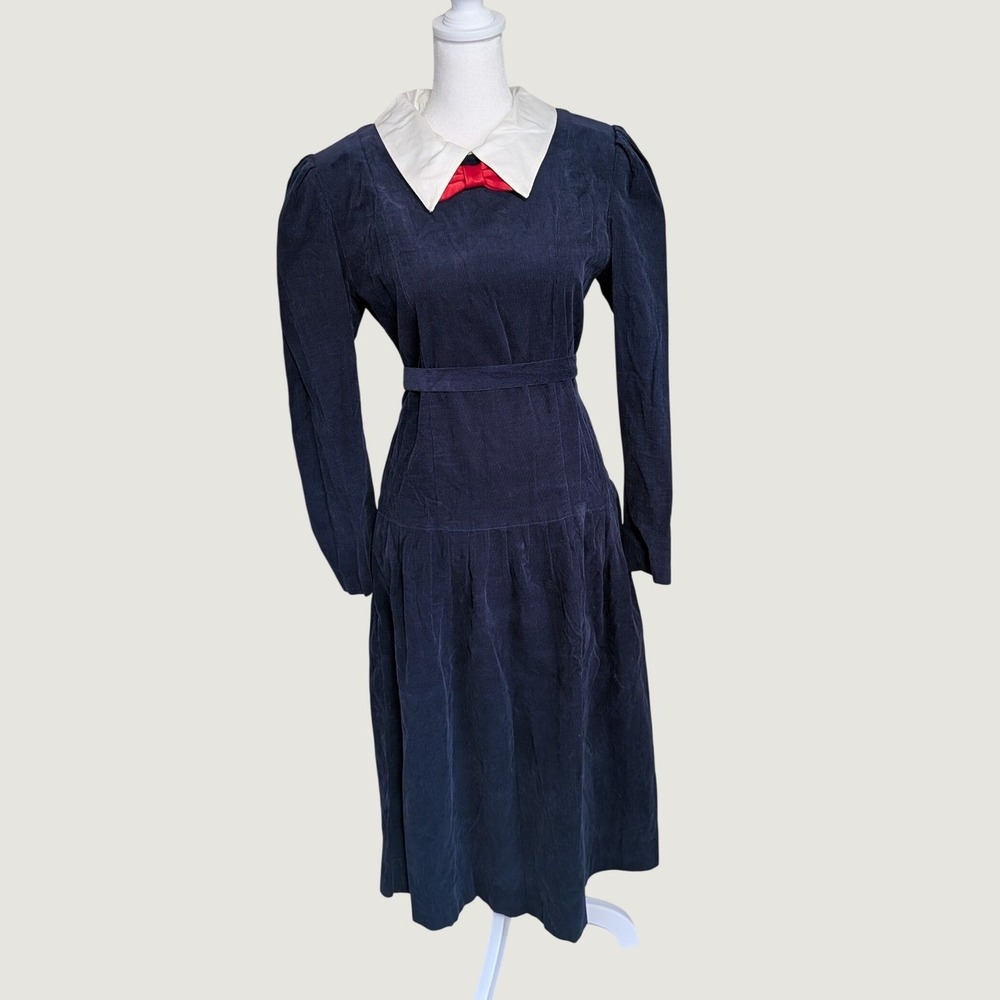 Vintage 80s Lanz Originals Navy Corduroy Sailor Schoolgirl Dress 8